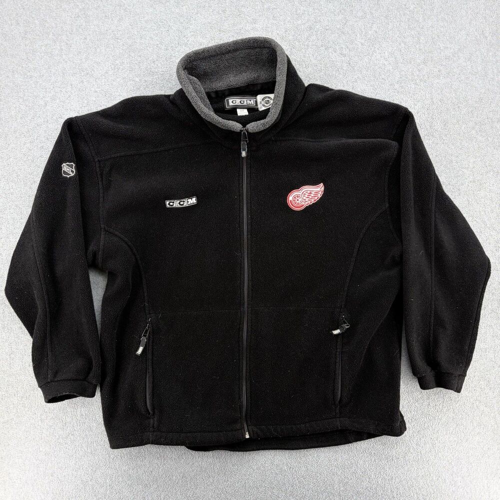 Vintage CCM Detroit Red Wings Center Ice Fleece Jacket Black Men M NHL 90s